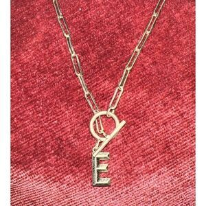 Plunder Necklace Initial E MONOGRAM Gold Toggle Mini Paper Clip Chain
